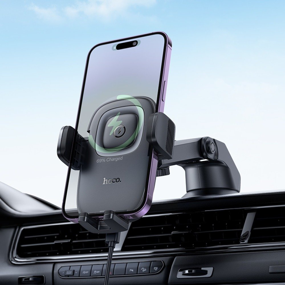Автодержатель Hoco HW32 Crown push-type wireless (center console)