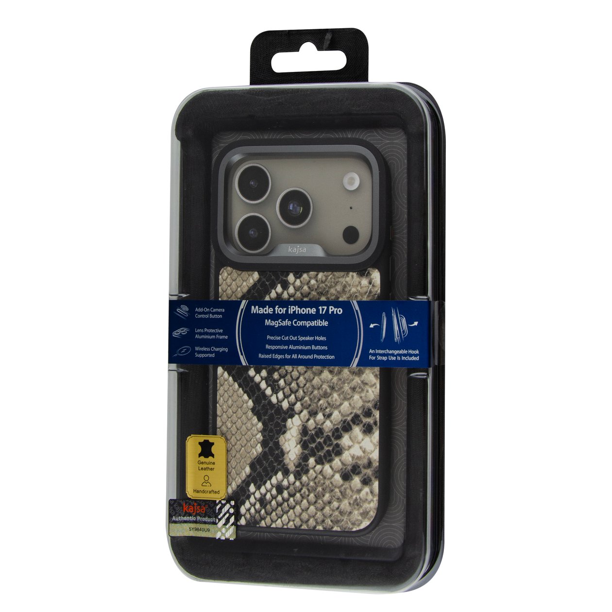 Kajsa Glamorous Collection Genuine Leather Snake Pattern Case iPhone 17 Pro