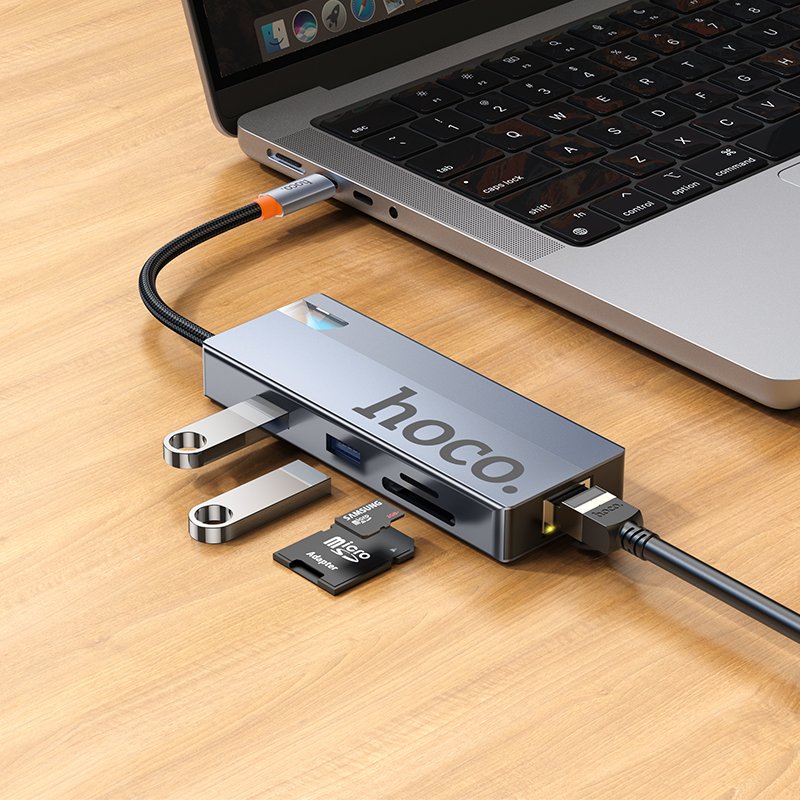 USB Хаб Hoco HB52 Wow 8-in-1 (HDTV+RJ45+SD/TF+PD+Type-C3.0+USB3.0*2)