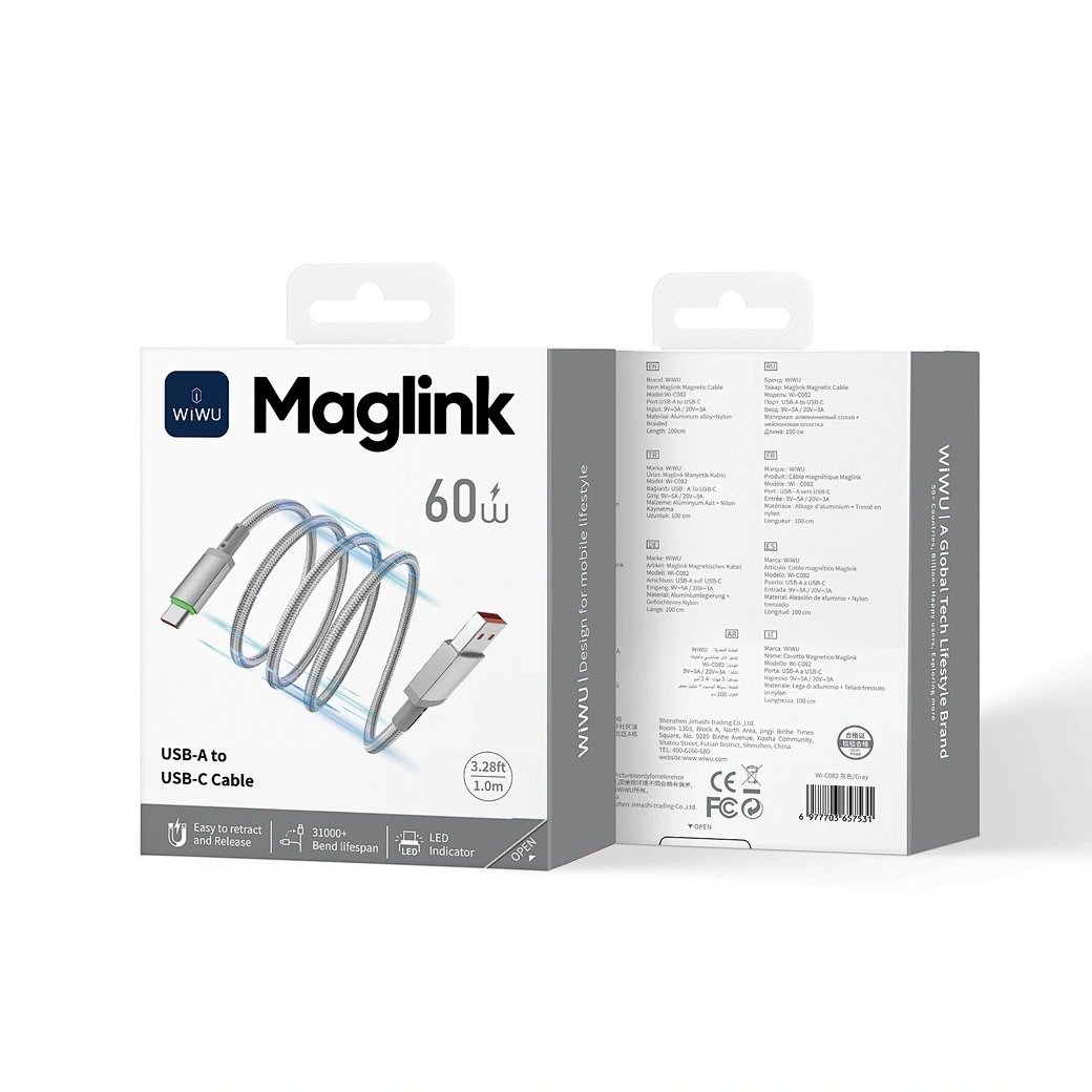 WIWU Кабель Wi-C082 60W Maglink Magnetic Cable USB A to Type C