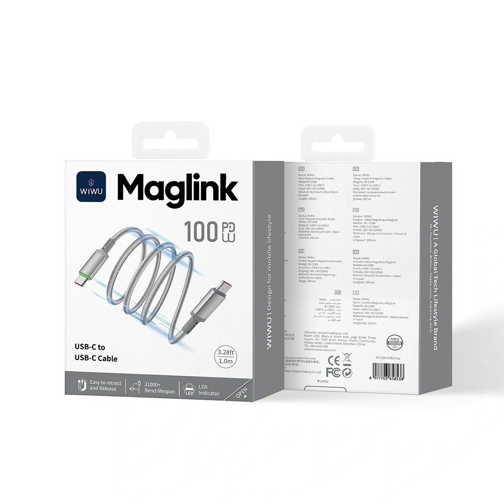 WIWU Кабель Wi-C084 C-C Maglink Magnetic Cable 100W