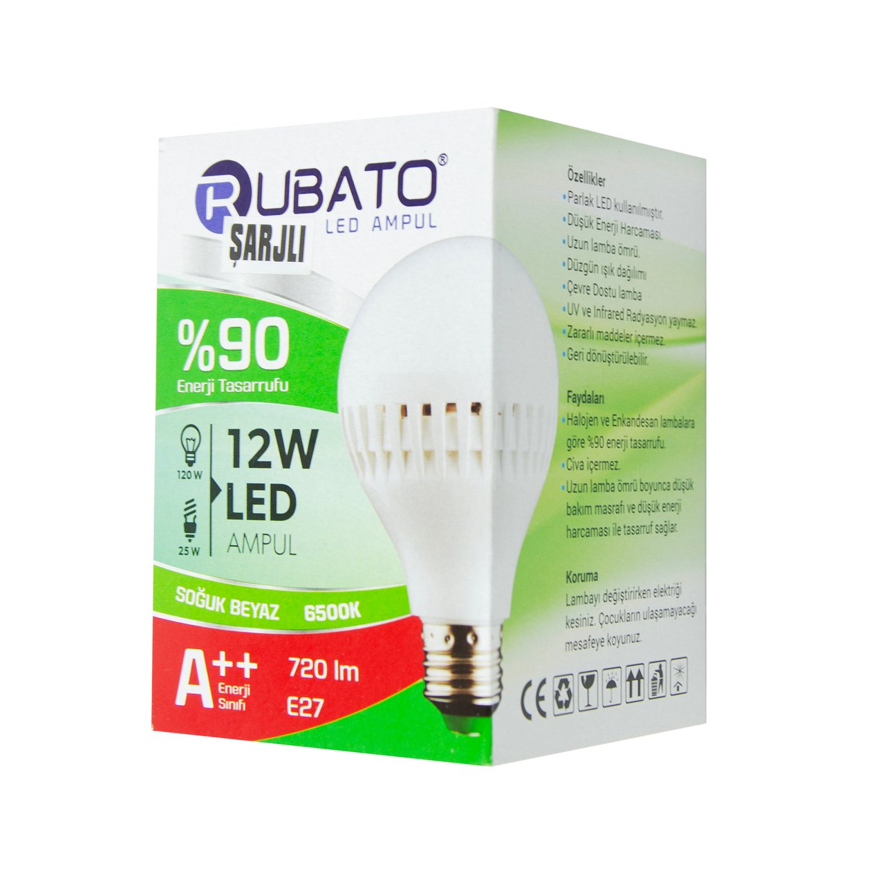 Аварийная аккумуляторная лампочка Rubato 12W 720lm E27