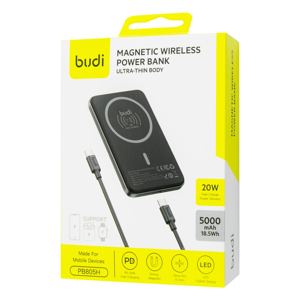 PB805H - Budi Power Bank Magnetic Wireless