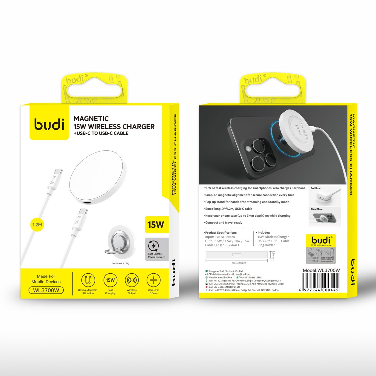 WL3700W - Budi MagSafe 15W Wireless Faster Charger