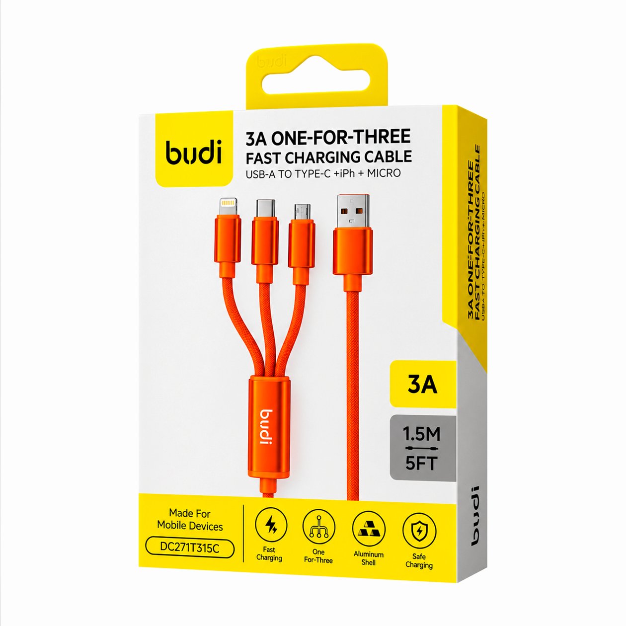 DC271TTL15C - Budi 2 in 1 Type-C to Type-C+Lighting