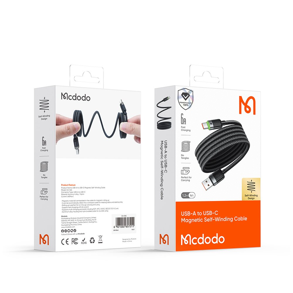 Кабель MCDODO CA-5650 Magnetic Self-Winding A to C 6A 1.2m