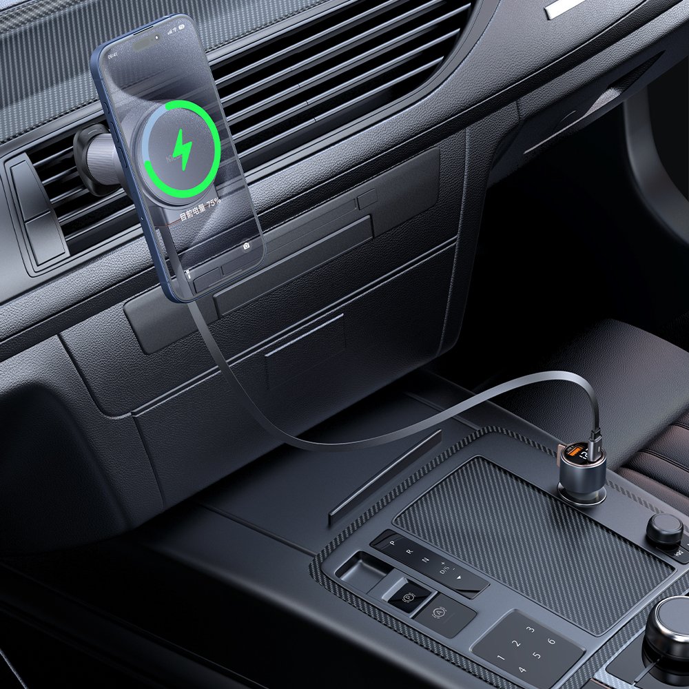 Автомобильный держатель MCDODO CH-3000 Magnetic Wireless Car Charger 15W with retractable cable