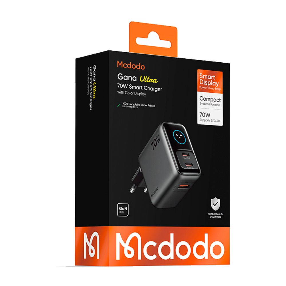 СЗУ MCDODO CH-4190 Smart Charger with Color Display 70W 2C1A