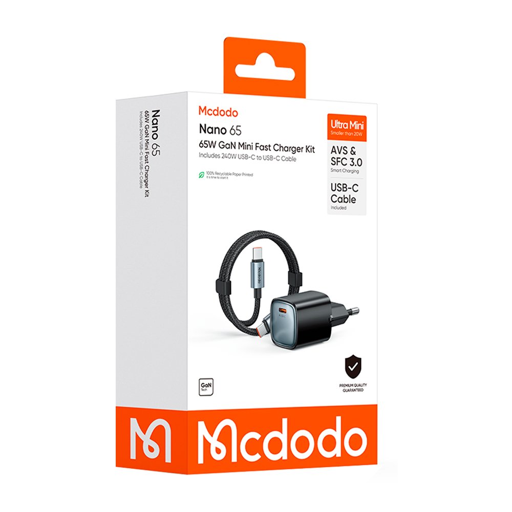 СЗУ MCDODO CH-8262/8264/8265 GaN Mini Fast Charger KIt(EU) +C to C cable 1.2m 65W 1C