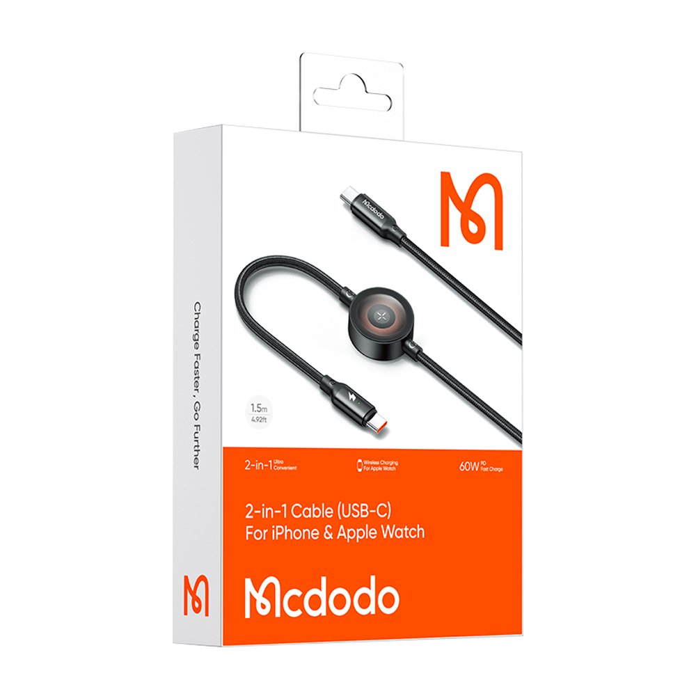 Кабель MCDODO CA-2580 USB-C to USB-C+ Wireless Charger for Apple Watch Cable 1.5m 2 in1 60W