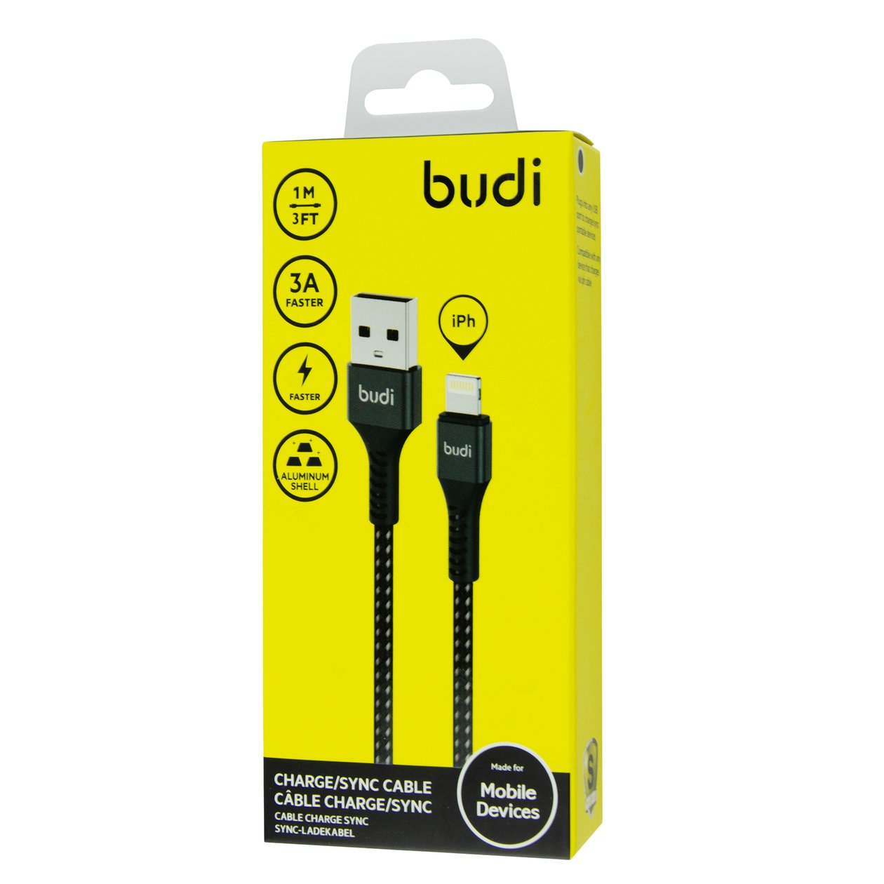 M8J210L - USB-кабель Budi Lightning in cloth 1m, 2.4A Faster, Aluminum shell