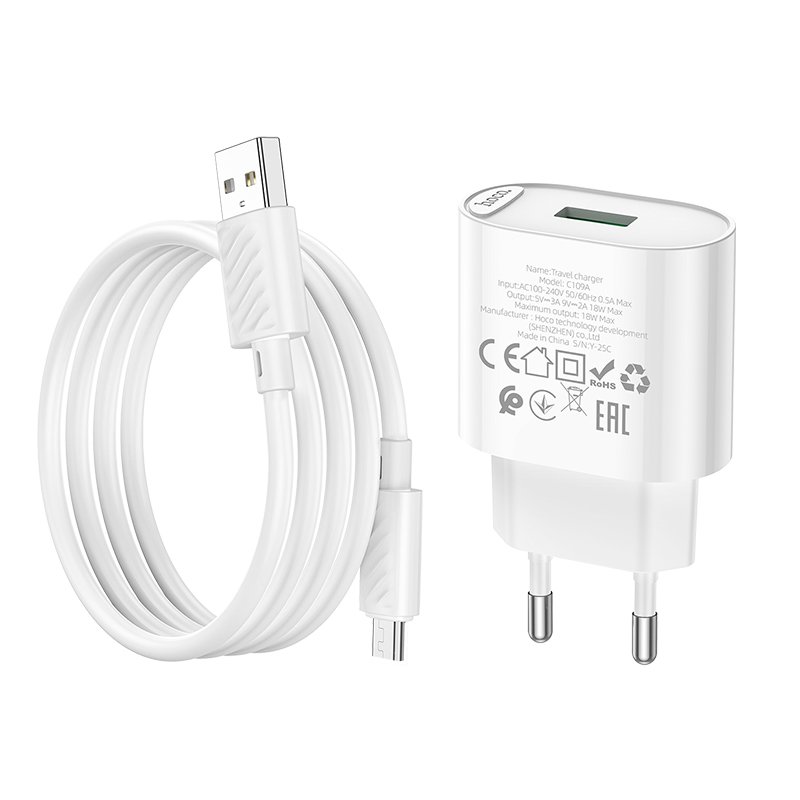 СЗУ Hoco C109A Fighter single port QC3.0 charger set (Micro)