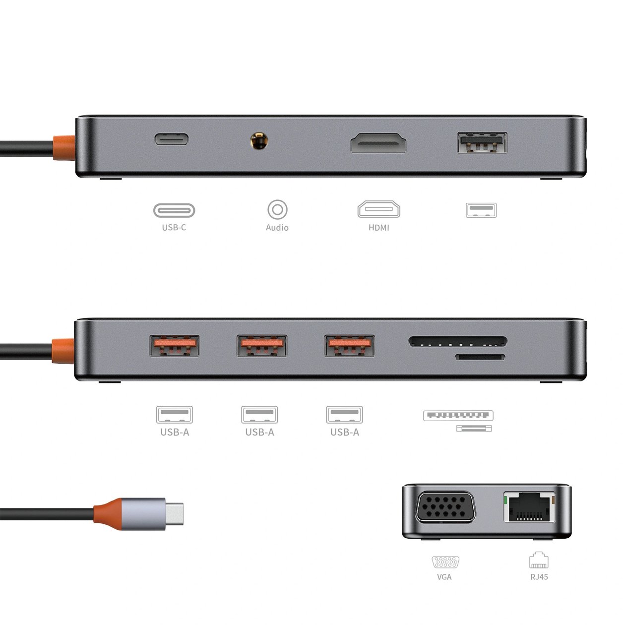 WIWU Адаптер CB011 11 в 1 Cyber USB-C to USB3.0, SD/TF, HDMI, RJ45, VGA, PD + 3.5mm