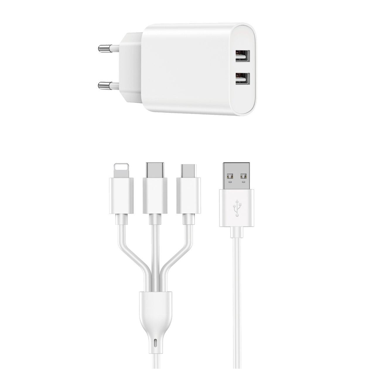 WIWU СЗУ Wi-U003 Dual USB Charger + 3 in 1 Cable EU Plug