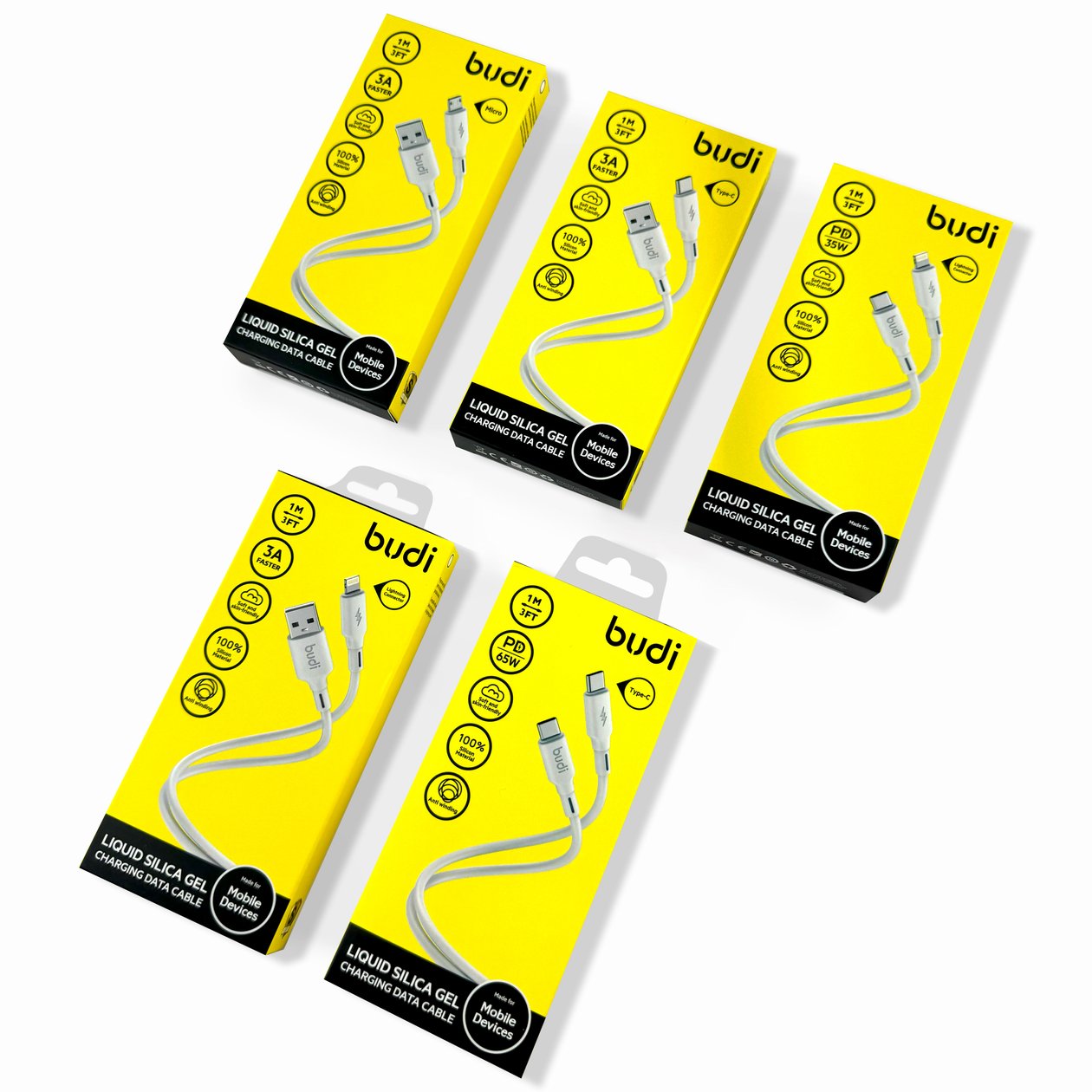 DC256M10W -  Budi USB-A to Micro Cable Liquid Silica Gel 3A 1m