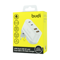 AC326TQEW - Budi Wall Charger 40W Dual USB QC and Dual USB-C PD / Адаптер Budi + №7618