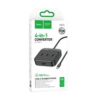 Сетевой адаптер Hoco HB35 Easy link 4-in-1 Gigabit Ethernet Adapter(Type-C to USB3.0*3+RJ45)(L=0.2M) / Hoco + №8761