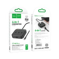 Сетевой адаптер Hoco HB35 Easy link 4-in-1 Gigabit Ethernet Adapter(Type-C to USB3.0*3+RJ45)(L=0.2M) / Type-C + №8761