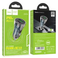 АЗУ Hoco Z47A Transparent Discovery Edition dual port PD30W+QC3.0 car charger / Hoco + №8859