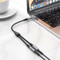 Аудио кабель Hoco UPA21 2-in-1 3.5 headset audio adapter cable(male to 2*female) / AUX + №9503