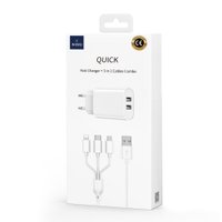 WIWU СЗУ Wi-U003 Dual USB Charger + 3 in 1 Cable EU Plug / WIWU + №9769