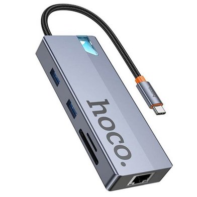 USB Хаб Hoco HB52 Wow 8-in-1 (HDTV+RJ45+SD/TF+PD+Type-C3.0+USB3.0*2) / Администрирование + №11378