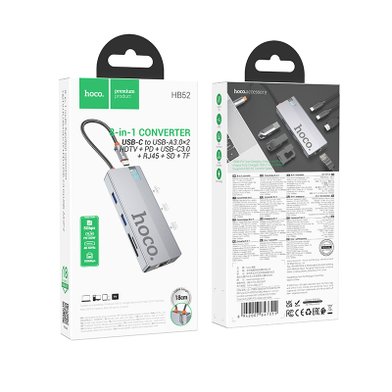 USB Хаб Hoco HB52 Wow 8-in-1 (HDTV+RJ45+SD/TF+PD+Type-C3.0+USB3.0*2) / Администрирование + №11378