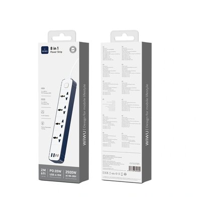 WIWU Сетевой Фильтр Wi-S007 8in1 20W GaN 2C+2A+4AC EU 2M / Зарядные устройства wiwu + №11464