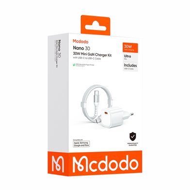 СЗУ MCDODO CH-0082/0083 Mini GaN Charger 30W 1C with C to C Cable 1m / Администрирование + №12190