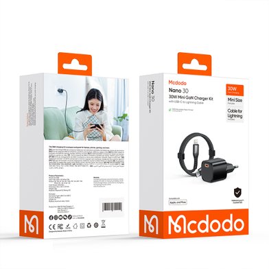СЗУ MCDODO CH-0085 Mini GaN Charger 30W 1C with C to L Cable 1m / Зарядные устройства mcdodo + №12191
