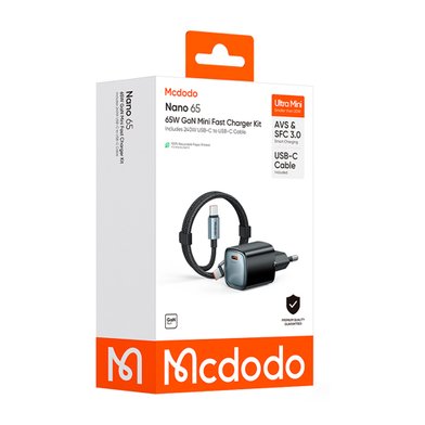 СЗУ MCDODO CH-8262/8264/8265 GaN Mini Fast Charger KIt(EU) +C to C cable 1.2m 65W 1C / Мережеві ЗУ + №12352