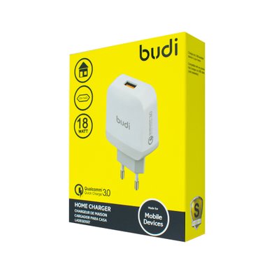 M8J940QE(AC940QEW) - Home Charger Budi 1 USB 3.6A with QC3.0 EU plug / Зарядные устройства budi + №3035