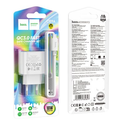 СЗУ Hoco C109A Fighter single port QC3.0 charger set (Micro) / Администрирование + №8696