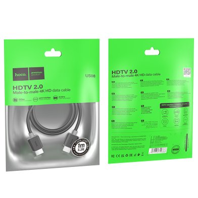 Видео кабель Hoco US08 HDTV 2.0 male-to-male 4K HD data cable(L=1M) / Кабелі / Перехідники + №8850