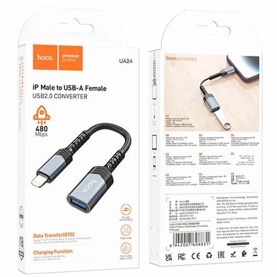 Адаптер Hoco UA24 Adapter iP to USB-A female USB 2.0 / Кабели / Переходники hoco + №9801