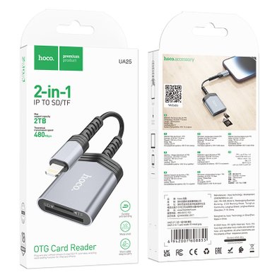 Адаптер Hoco UA25 2 in 1 Card Reader for iP Mobile Phone / Кабели / Переходники hoco + №9803