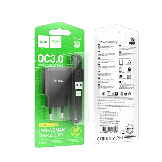 СЗУ Hoco C140A Smart QC3.0 charger set(Type-C)(EU)