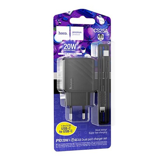 СЗУ Hoco CS25A Rico PD20W+QC3.0 charger set(C to iP)(EU)