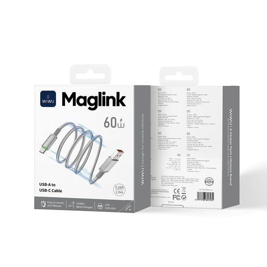 WIWU Кабель Wi-C082 60W Maglink Magnetic Cable USB A to Type C
