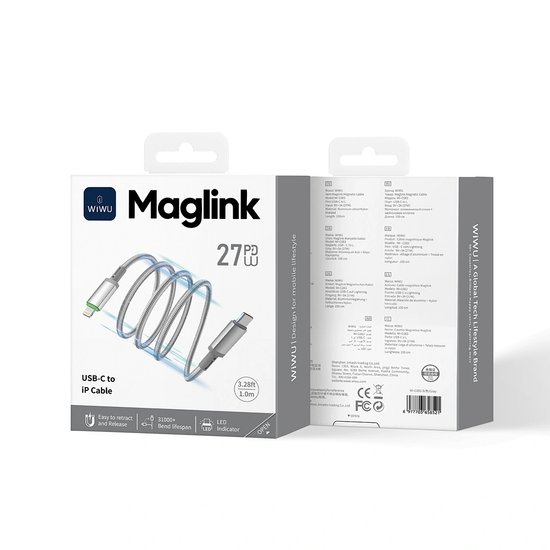 WIWU Кабель Wi-C083 27W Maglink Magnetic Cable C-L 1M