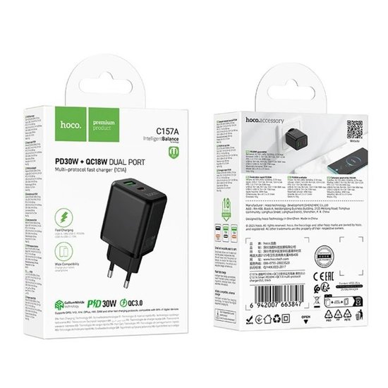 СЗУ Hoco C157A Smart PD30W+QC3.0 (EU)