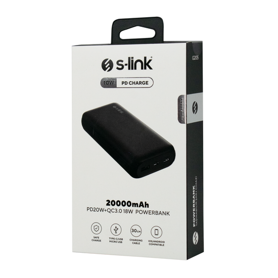 Power Bank S-link 20000mAh 20PD QC3.0 18W G205 Type-C Micro