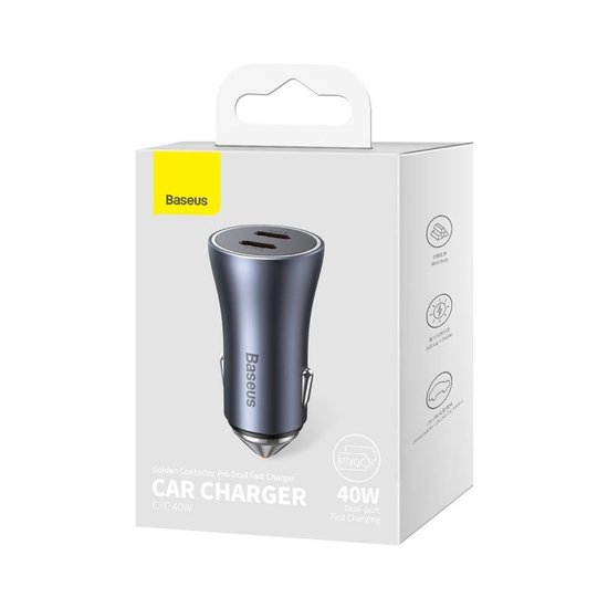 CCJD-B0G - Baseus Golden Contactor Pro Dual Quick Charger Car Charger U+U 40W