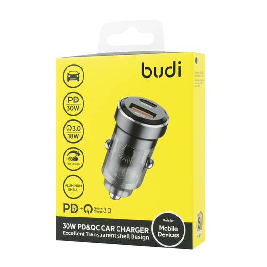 CC633B - Budi Car Charger 30W PD Type-C+18W USB QC3.0