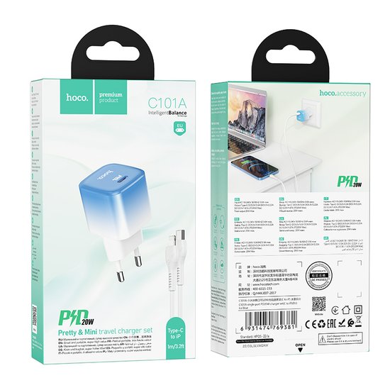СЗУ Hoco C101A single port PD20W charger set(C to iP)