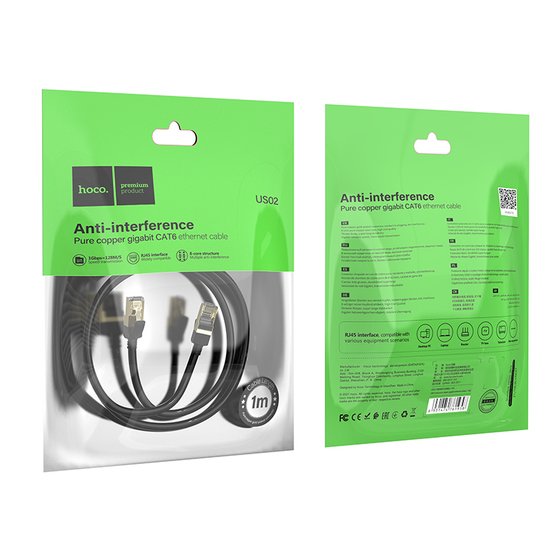 Сетевой кабель для интернета Hoco US02 Level pure copper gigabit ethernet cable(L=1M)