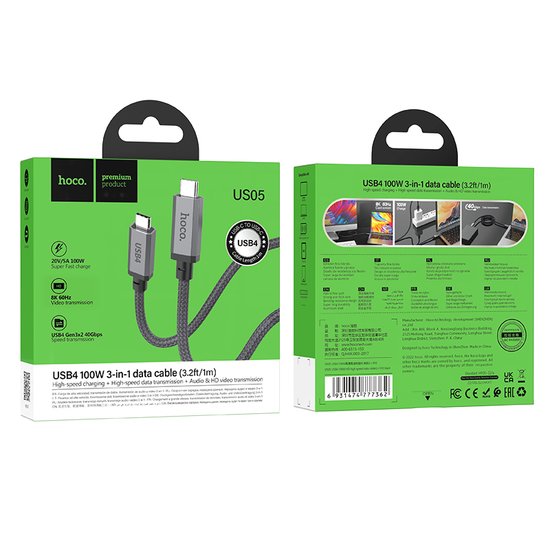 Кабель Hoco US05 USB4 100W HD high speed data cable(L=1M)