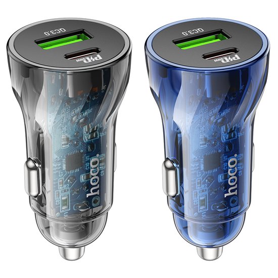 АЗУ Hoco Z47A Transparent Discovery Edition dual port PD30W+QC3.0 car charger