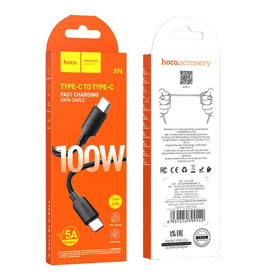Кабель Hoco X96 Hyper 100W fast charging data cable Type-C to Type-C