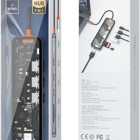 WIWU Адаптер CB007 Cyber Hub Usb C 7-in-1 3.0 Ports